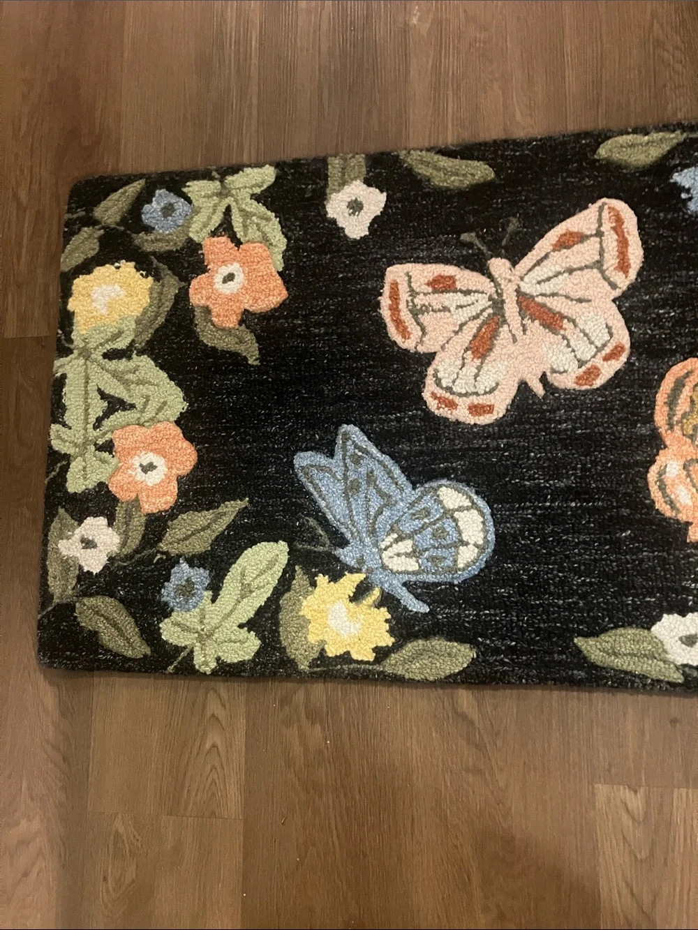 Rifle Paper Co. Black Floral & Butterfly Accent Rug with Pastel Accents